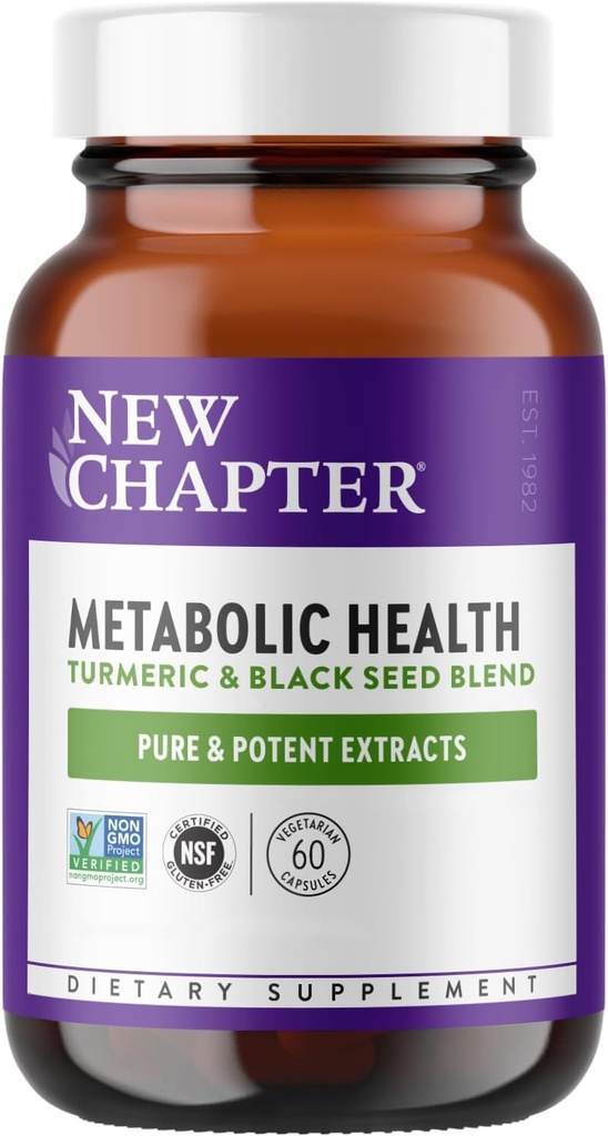 Nouveau chapitre Santé métabolique, Graine noire dorée, Huile de graine noire + curcuma pour l'humeur saine, poids sain - 60 ct Capsule végétarienne