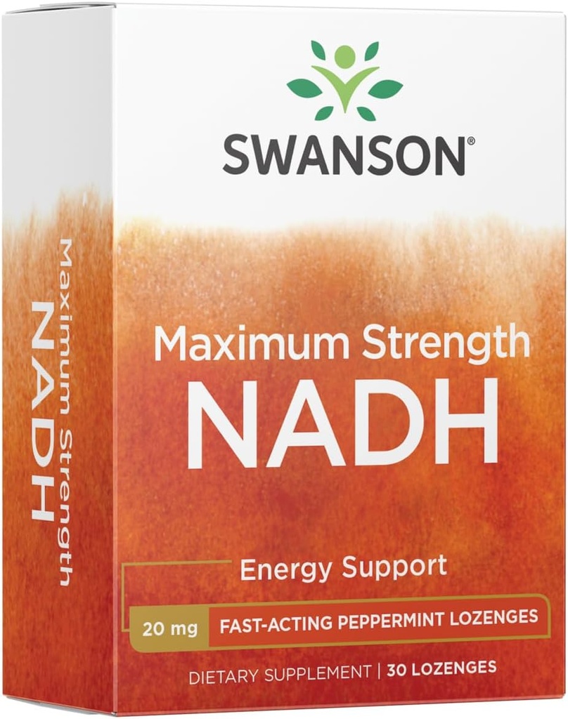 Swanson Maximum Strength NADH - Lozanges de menthe poivrée à action rapide pour promouvoir la santé cérébrale et le soutien énergétique - Coenzyme de vitamine B3 pour aider à combattre la fatigue - (30 comprimés, 20 mg chacun) 1 Pack