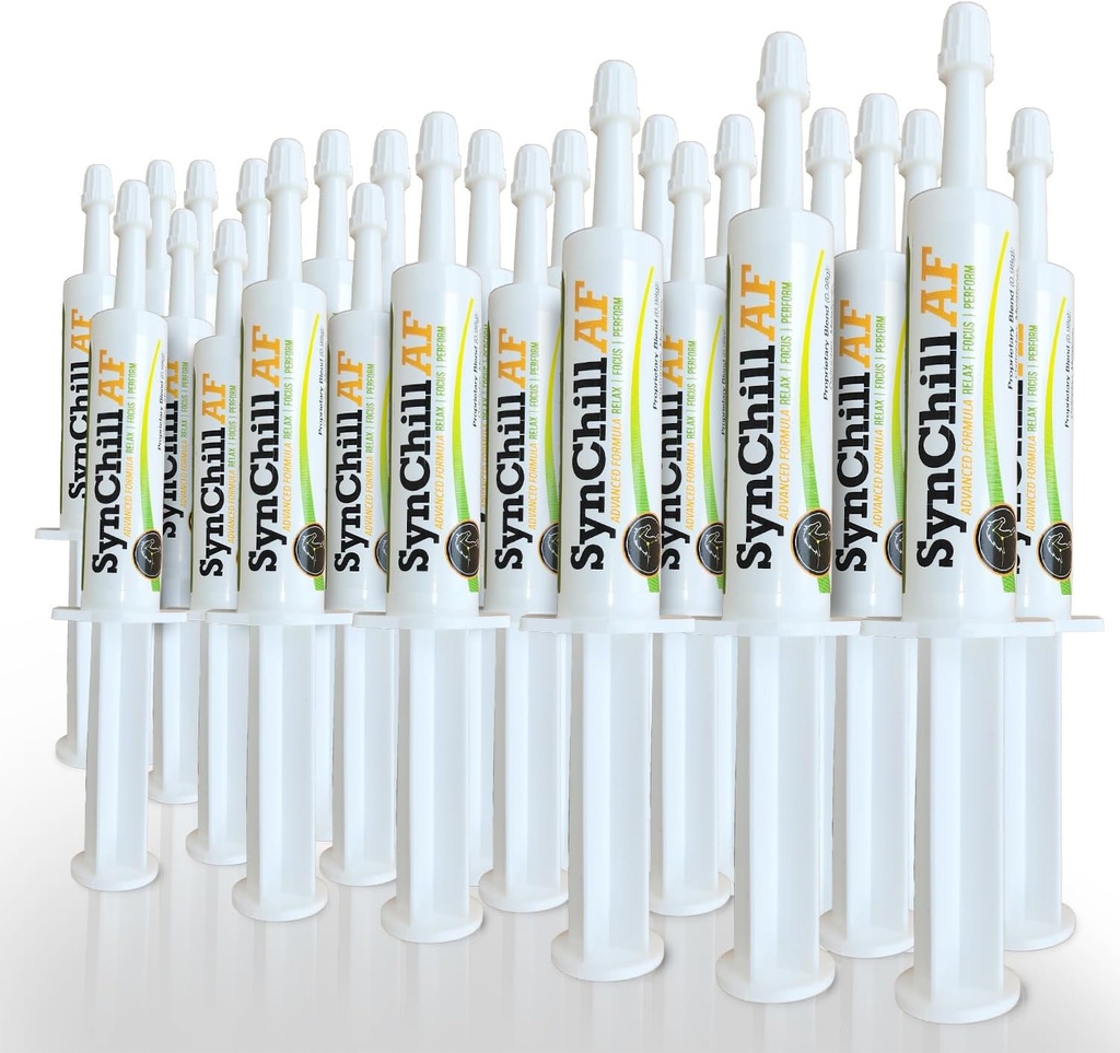 SynChill AF Gel calmant pour Chevaux Nerveux - Un service unique - Formule avancée avec L-Theanine, Augmentation de la puissance, Supplément 100% Naturel, Disposition et Confiance Support pour Chevaux - 25 Pack