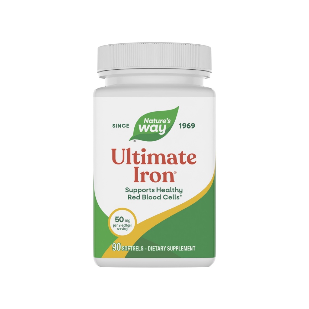 Nature's Way Fer ultime, soutient les cellules rouges saines du sang,* soutient la production d'énergie cellulaire*, 50 mg par 2-Softgel, sans gluten, 90 Softgels (paquetage mai Vary)