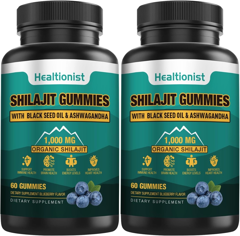 2 Packs 1000 MG Supplément Shilajit Gommies avec 85+ Trace Minerals, Acide Fulvic, Gummy Chilajit Himalayan biologique pur pour les hommes et les femmes, Énergie, Cerveau, Immunity Suport - 120 Compte