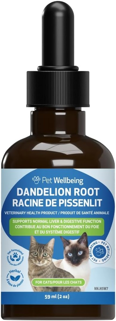 Animaux de compagnie Bien-être Racine de dandelion pour chats - Foie et santé cardiaque, Fonction digestive, Soutien du sucre de sang, biologique certifié - Vétérinaire-formulé supplément à base de plantes 2 oz (59 ml)