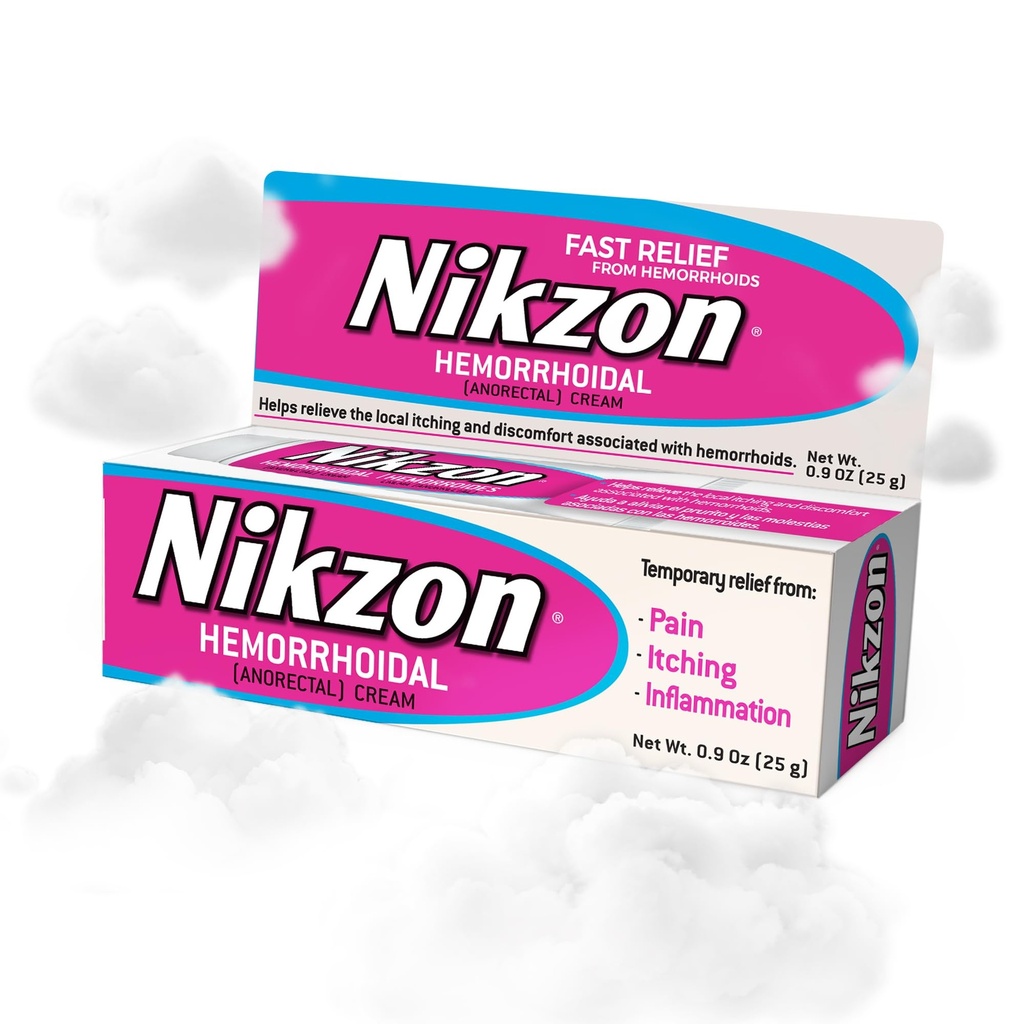 Nikzon Crème hémorrroïde : double effet pour la douleur et l'enflure, en chiffres Aire anorectale irritée, formule apaisante et rapide d'action, traitement hémorrragique double action, 0,9 Oz, 1-Pack