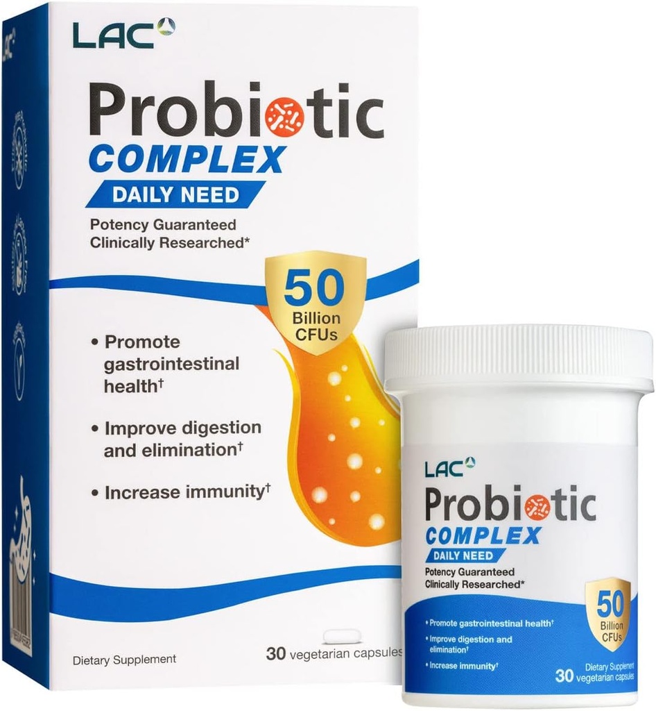 Complexe probiotique de BAC 50 milliards d'UFC Supplément digestif de probiotiques actifs pour rétablir l'équilibre bactérien intestinal, soutien du SBI (30 capsules végétariennes)
