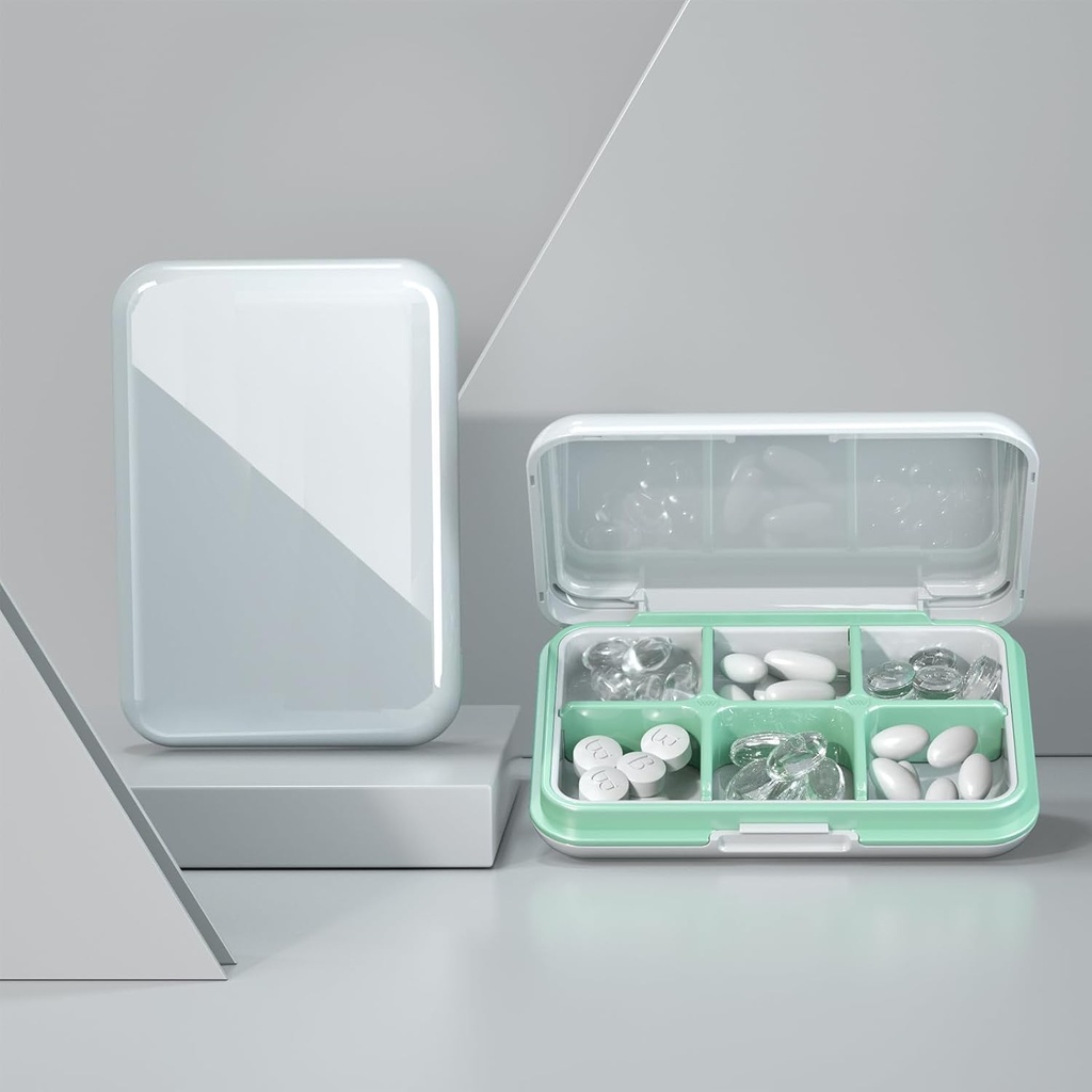 Pill Box Waterproof Travel Pill Case Portable Daily Pill Container Pill Holder Purse 6 Compartiments Pocket Compact Medicine Organizer for Vitamine,Pish Oils,Supplements,Medification (Grand Blanc)