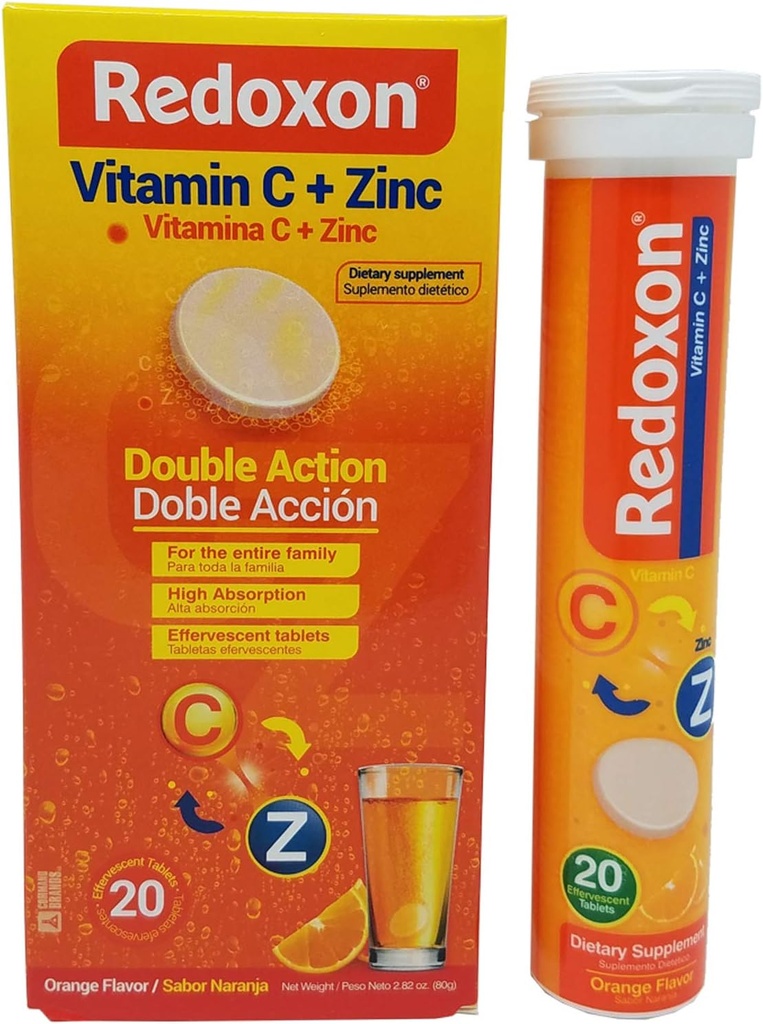 Comprimés de vitamine C effervescente rouge-oxon d'orange avec du zinc 20 ct
