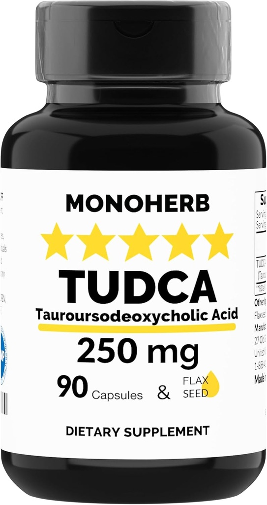 MONOHERB TUDCA - Acide tauroursodéoxycholique - 250 mg par gélule - 90 Capsules végétariennes - Fabriquées aux États-Unis