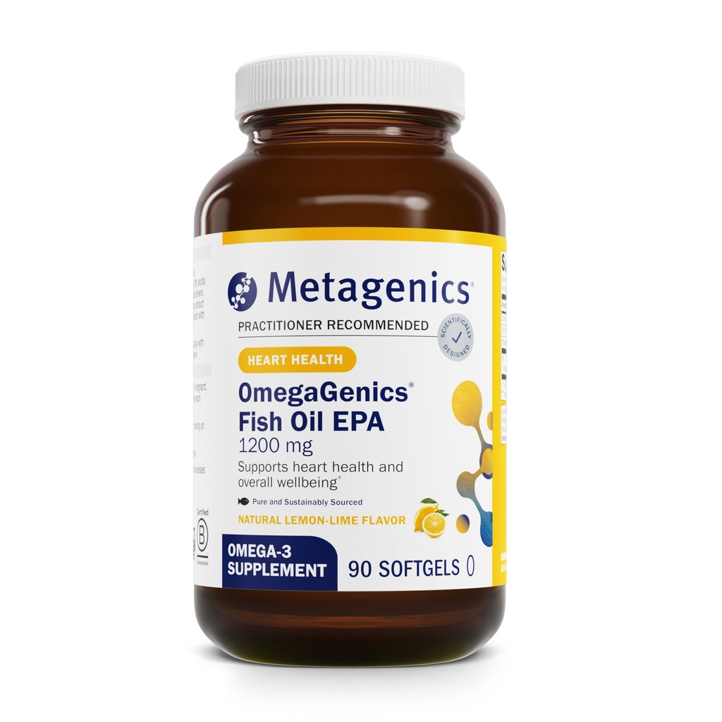 Métagène OmegaGenics Fish Oil EPA 1200 - Supplément à l'huile de poisson Omega-3 - pour la santé cardiaque et le système immunitaire Santé* - 90 Softgels