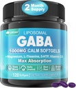 Supplément GABA - 1000 mg Forme liposomique pour l'absorption optimale, GABA avec L-Theanine, Magnésium Glycinate, 5HTP, Vitamine D3 pour le cerveau calme, l'humeur, Zzz Mieux - sans mélatonine 120 Softgels.