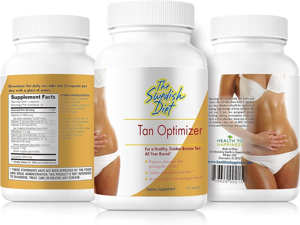 Tan Optimizer – Pilules de bronzage sans sucre avec 25 000 UI de vitamine A, bêta-carotène et antioxydants pour la santé de la peau et le soutien immunitaire – 30 capsules