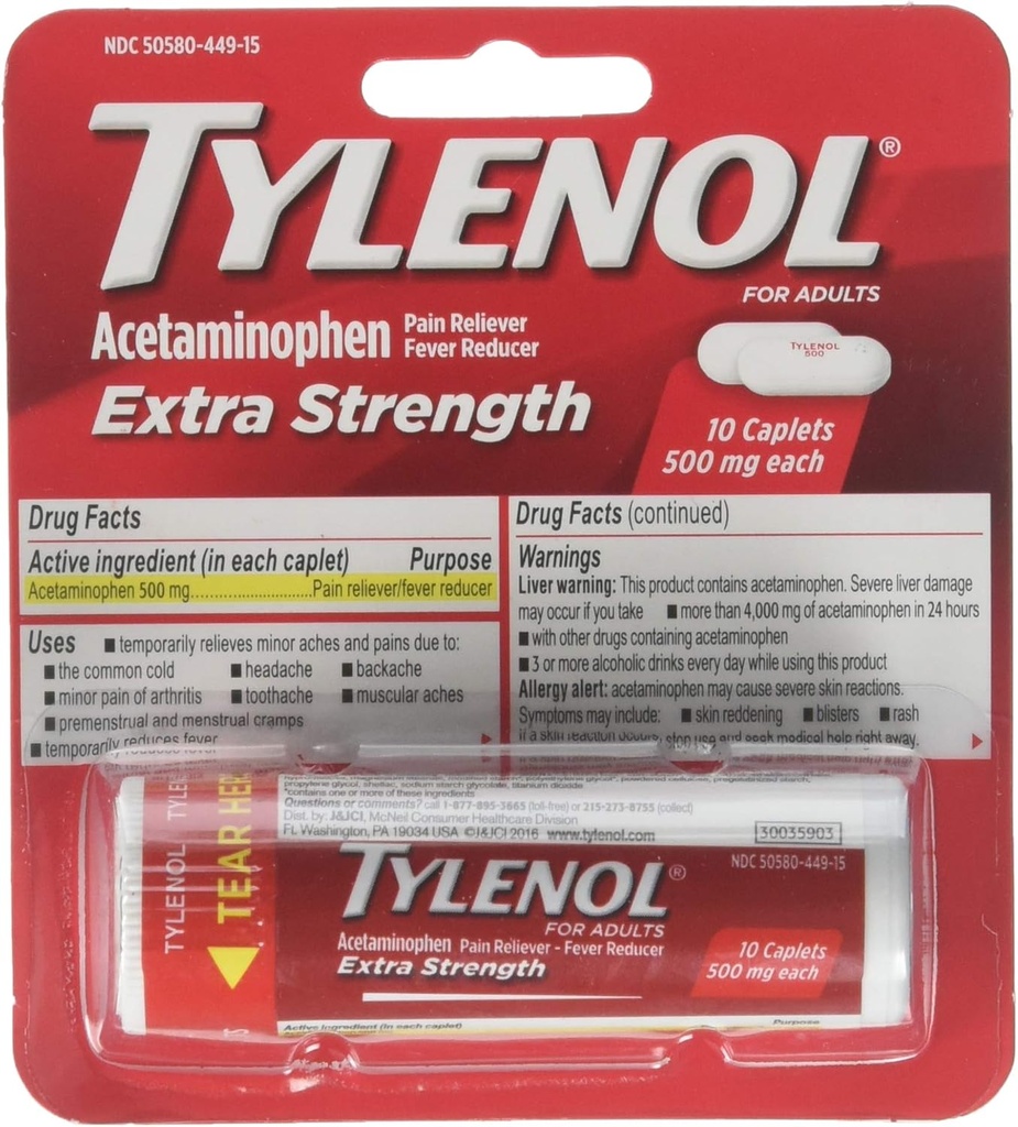 TYLÉNOL Caplets de force supplémentaires 10 ea (paquet de 3)