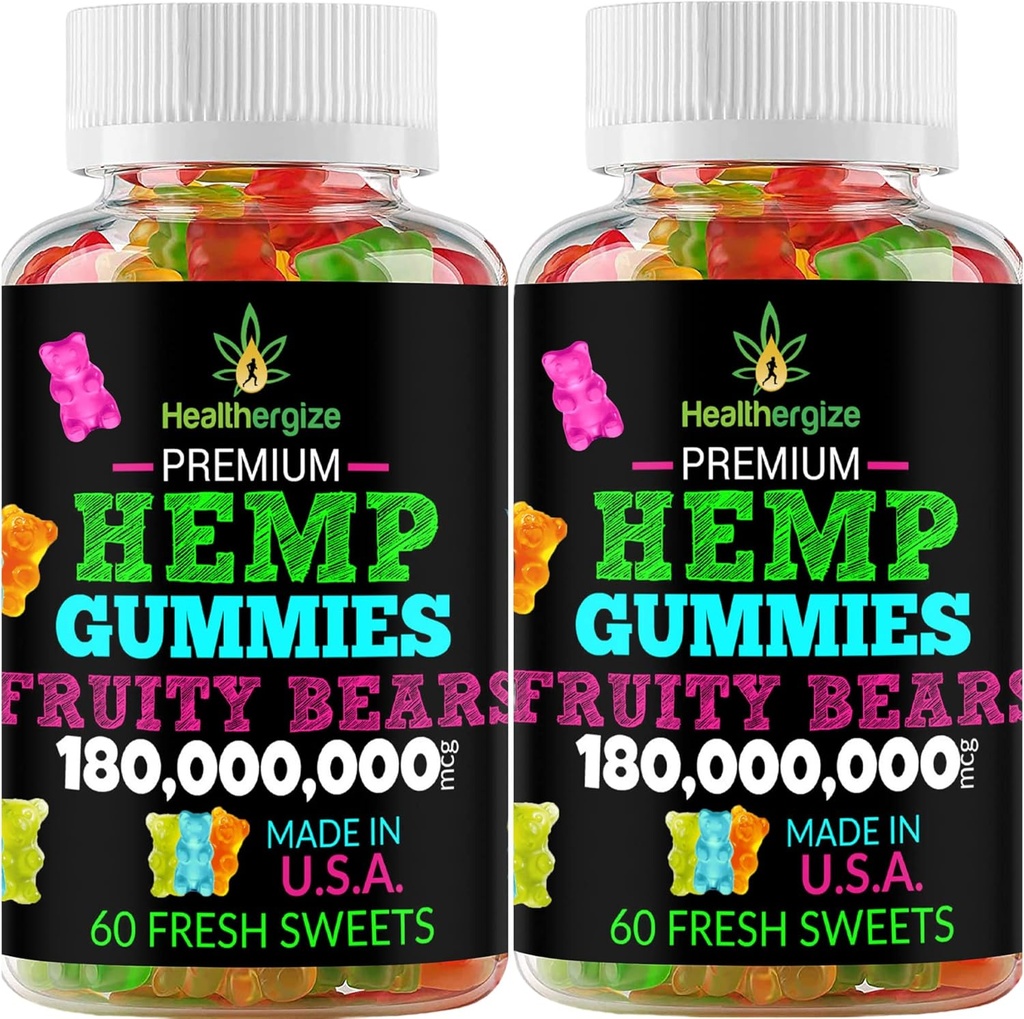 2PACK Hemp Gummies Premium Hemp Gummy Bears-pour le sommeil, calme, huile de chanvre de détente-Omega, naturel haute puissance partie de chanvre comestibles-Fabriqué aux États-Unis