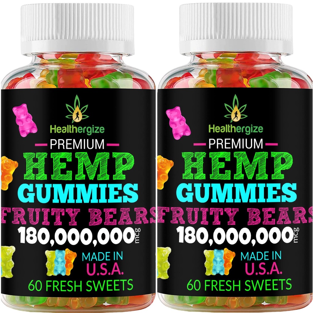 2PACK Hemp Gummies Premium Hemp Gummy Bears-pour le sommeil, calme, huile de chanvre de détente-Omega, naturel haute puissance partie de chanvre comestibles-Fabriqué aux États-Unis