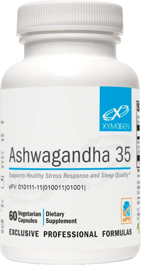 XYMOGEN Ashwagandha 35 - Patented, Purified Ashwagandha Root + Leaf Extract (35% Withanolide Glycosides) - Supports Healthy Stress Response, Relaxation and Quality Nighttime Rest (60 Capsules)