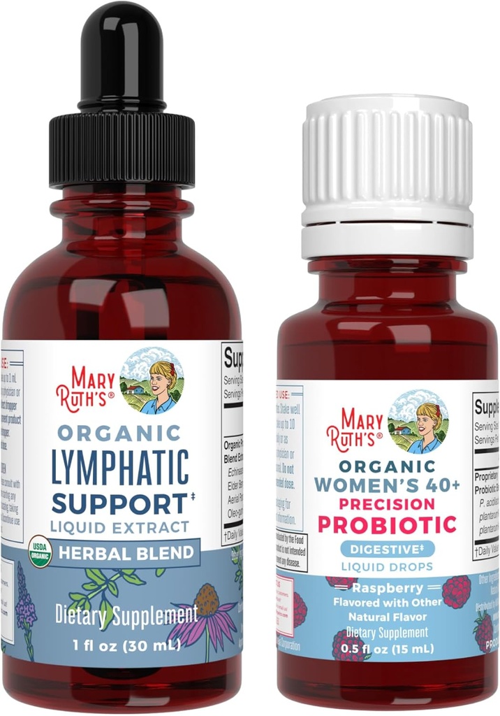 MaryRuth Organics Probiotic Digestion (Raspberry) for Women 40+ & Lymphatic Cleanse Drops | USDA Organic, Clean Label Project Verified® | Vitamins for Gut Health and Immunity | Vegan, Gluten Free