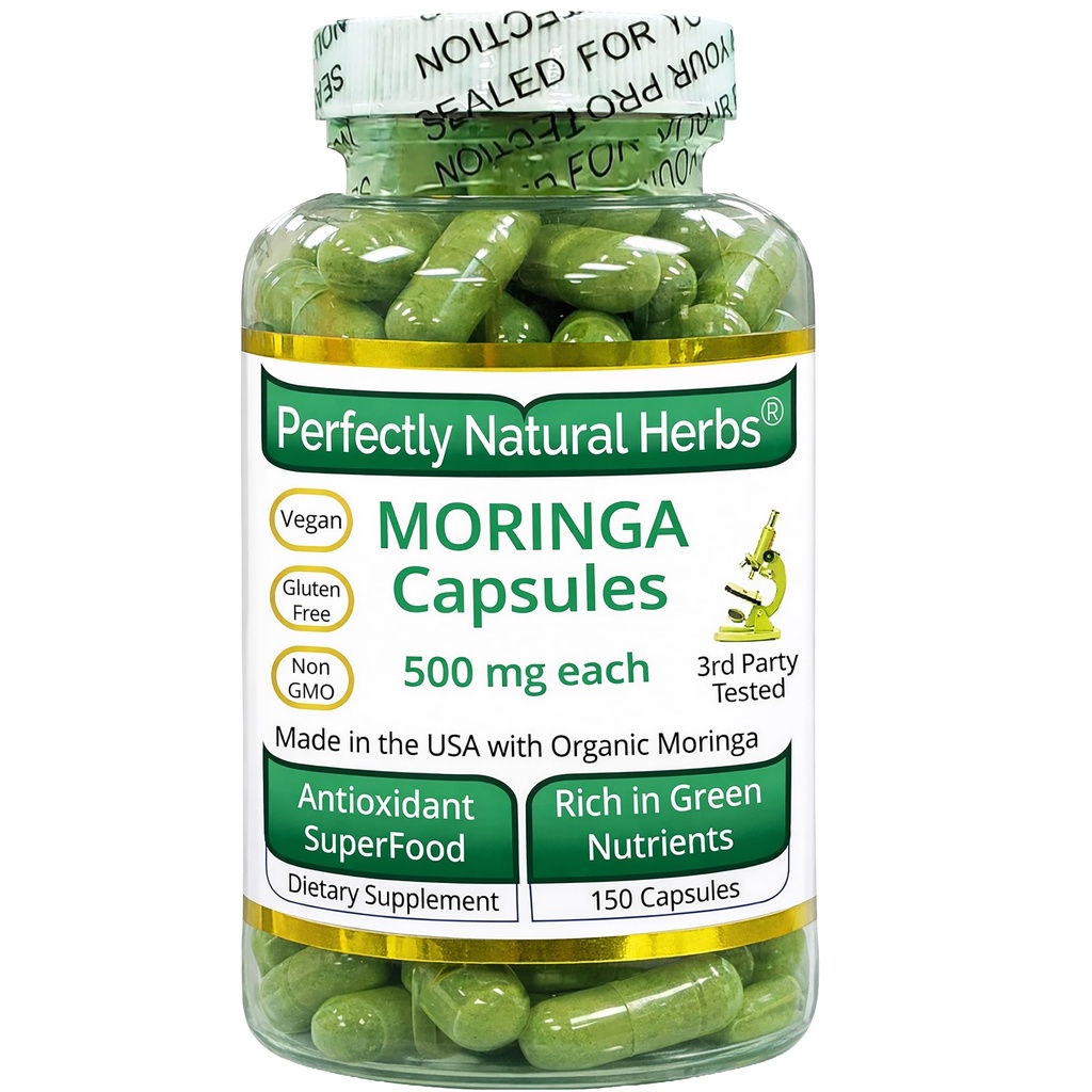 150 gélules de Moringa fabriquées avec de la poudre de feuille de Moringa biologique certifiée USDA, poids net de 500mg par gélule