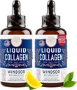 BOTANICAUX WINDSOR Collagène liquide pour les femmes et les hommes - Cheveux, peau, ongles Vitamines - Lemon Saveur Collagène Peptides Boissons de croissance des cheveux - 5 000mcg Biotine, 10 000mcg - É.-U. Fabriqué - 2x2oz