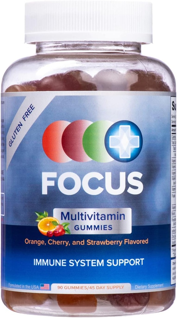 Focus Multivitamines Gummies de supplément de vitamine aromatisée de stimuler les niveaux d'énergie de soutien de la santé globale de la vitamine quotidienne de 90 Ct, 45 jours d'approvisionnement