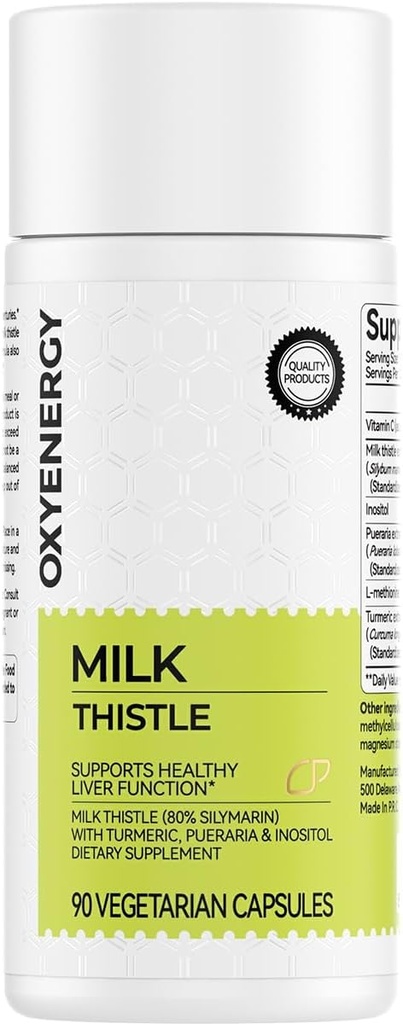OxyEnergy Silymarin Lait Thistle 300mg Extrait avec vitamine C, Inositol et Pueraria, Détox hépatique & support de réparation, support antioxydant, 90 Capsules végétariennes
