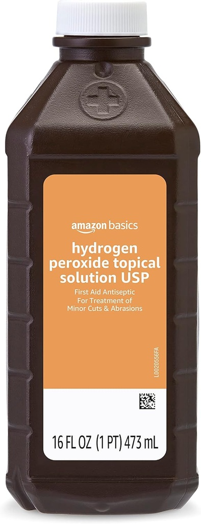 Amazon Basics Solution thématique de peroxyde d'hydrogène USP, antiseptique des premiers soins pour les coupures, les éclats et la désinfection des plaies, 16 fl oz, paquet de 1 (précédemment Solimoi)