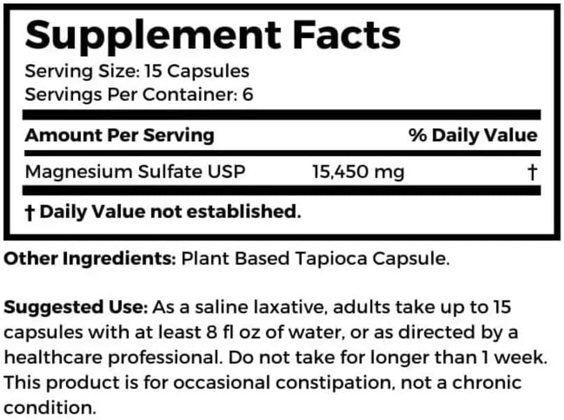 SULFATE de magnésium (sel d'épsom); Végétarien, 1030 MG 100 Tapioca CAPS