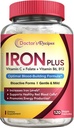 Recettes de médecin Supplément de fer pour les femmes hommes - Bisglycinate de fer doux avec vitamine C, B6, Folate et B12 - Pilules de fer non constipantes et stomach amicales pour le soutien du sang et de l'énergie, 120 bouchons végétaliens
