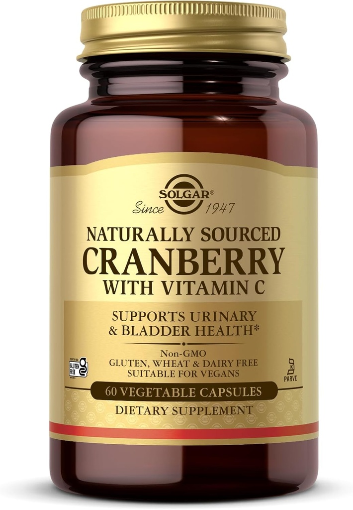 Canneberge de Solgar avec Vitamine C - 60 Capsules Légumes - Soutient la Santé Urinaire et Bladder - Non-OGM, Vegan, Casher, Sans gluten - 60 portions