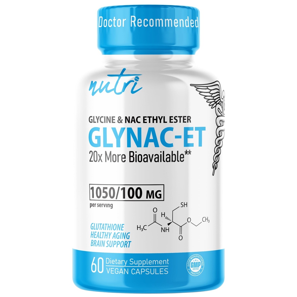 Supplément NAC GlyNAC-ET N-acétyl Cystéine Ethyl Ester - 20x Plus Biodisponible - Supplément anti-vieillissement Glycine & N-acétylcysteine Ethyl Ester, Boost Gultathion, 60 Capsules - Nutri - 3ème partie testée