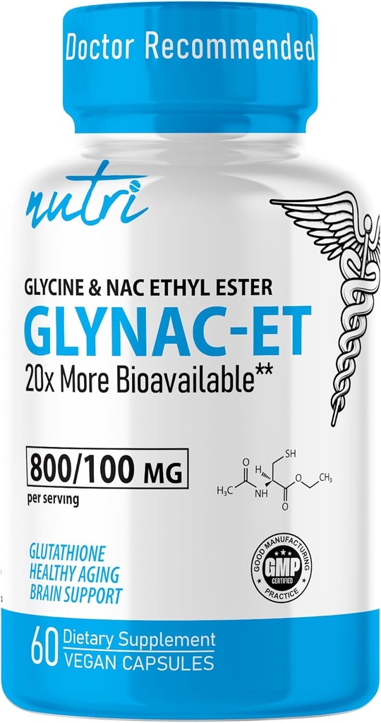 Supplément NAC de GlyNAC-ET N-acétyl Cysteine Ethyl Ester - 20x Plus Biodisponible que GlyNAC - Glycine et N-acétylcysteine Ethyl Ester Anti Vieillissement Supplément, Boost Gultathion (60 Capsules)