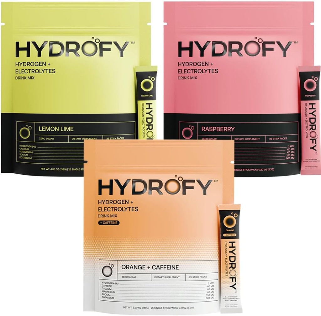 Hydrogène + électrolytes Mélange de framboise, d'orange + caféine et de citron Lime Bundle 75 portions
