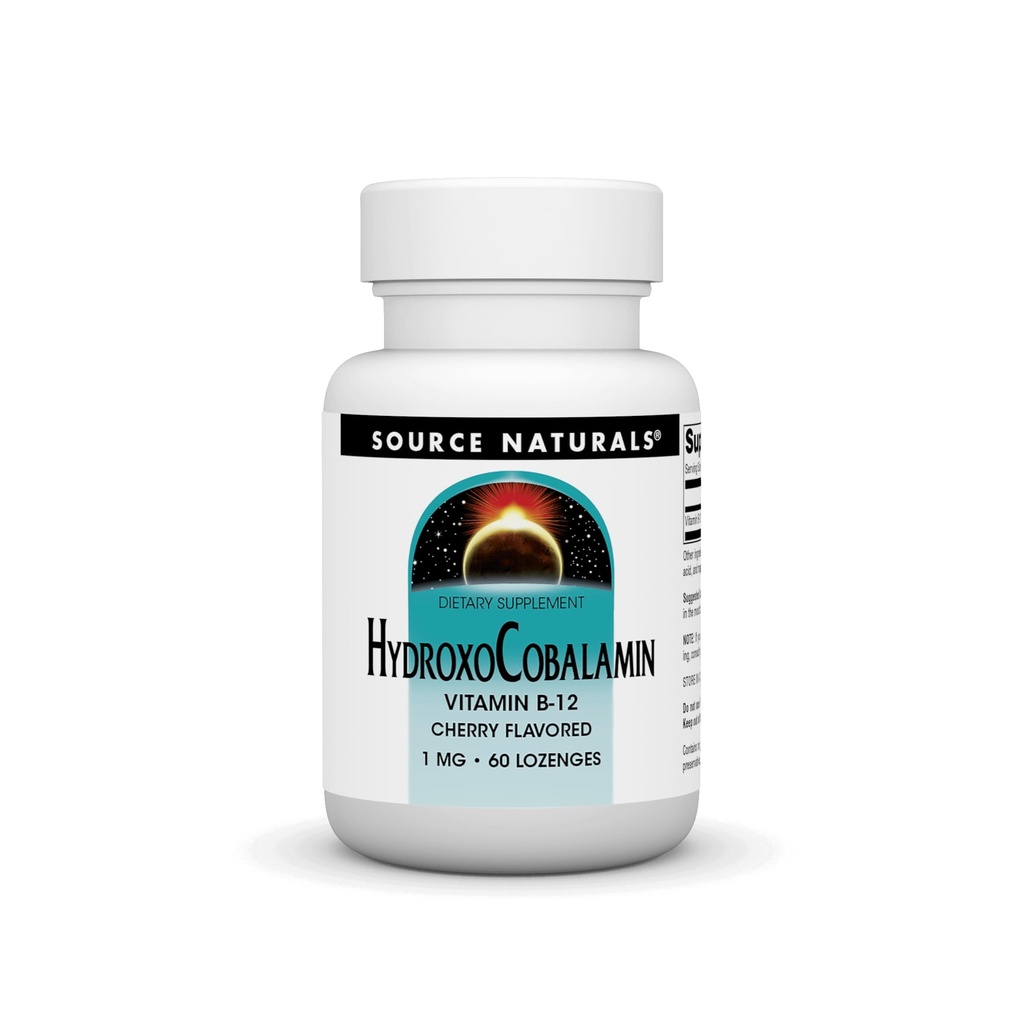 Source Naturals HydroxoCobalamine, Vitamine B-12, 1 mg - 60 Lozanges aromatisées aux cerises