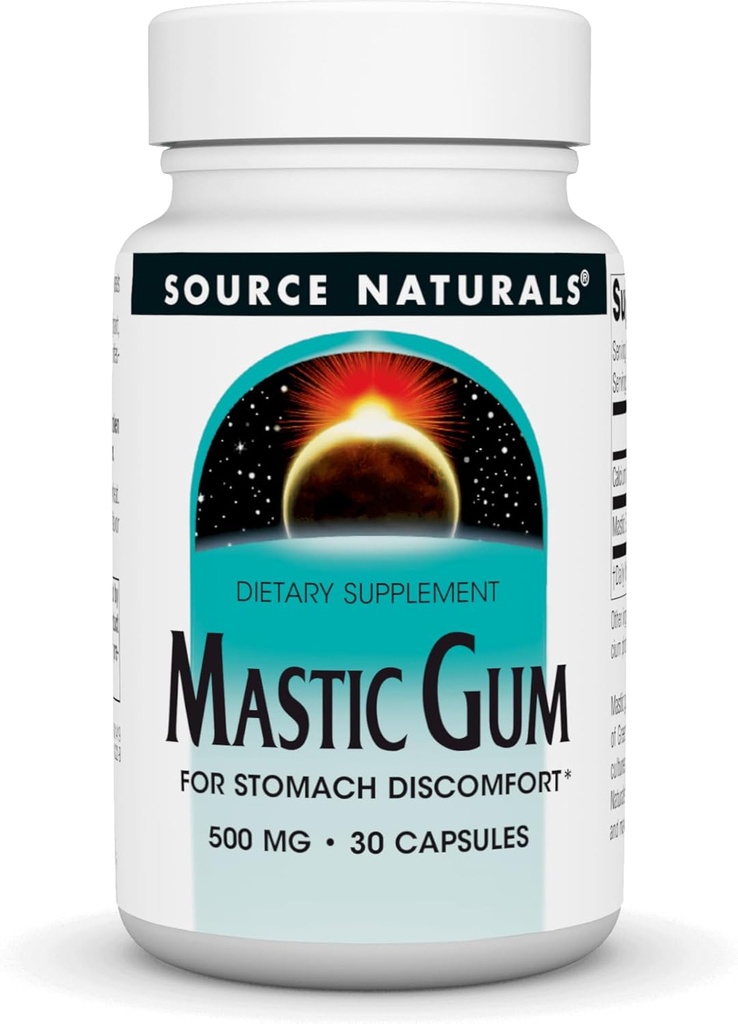 Source Naturals Extrait de Gum mastic pour le malaise de l'estomac* Capsule de 500 Mg, 30 Compte