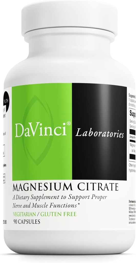 DaVinci Labs Magnesium Citrate - Dietary Supplement to Support Muscle Health, Healthy Nerves and Mineral Absorption* - with 140 mg Magnesium per Serving - Gluten-Free - 90 Vegetable Capsules