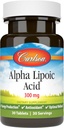 Carlson - acide alpha lipoïque, 300 mg, production d'énergie, antioxydant universel, 30 comprimés