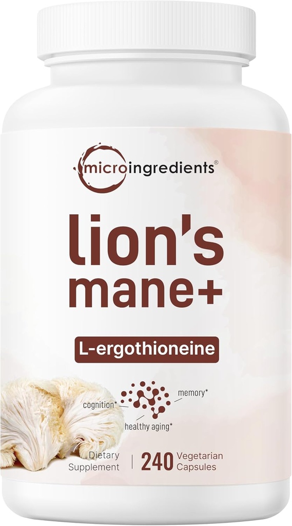Micro-ingrédients Lions Lamane Supplément Capsules, 240 Capsules Veggie avec L-Ergothioneine, 4 mois d'approvisionnement