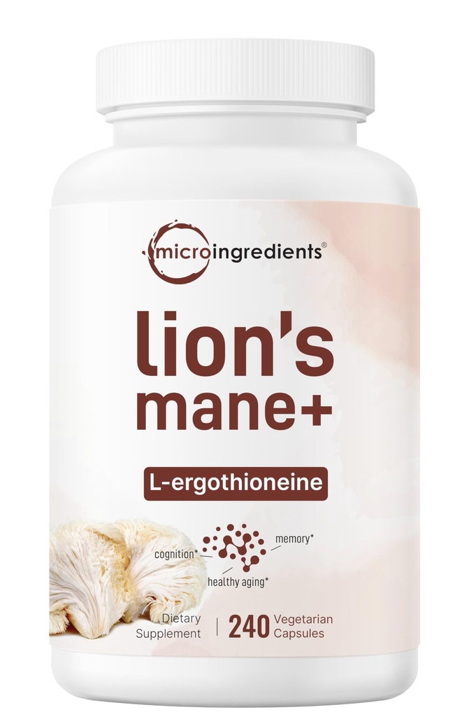 Micro-ingrédients Lions Lamane Supplément Capsules, 240 Capsules Veggie avec L-Ergothioneine, 4 mois d'approvisionnement