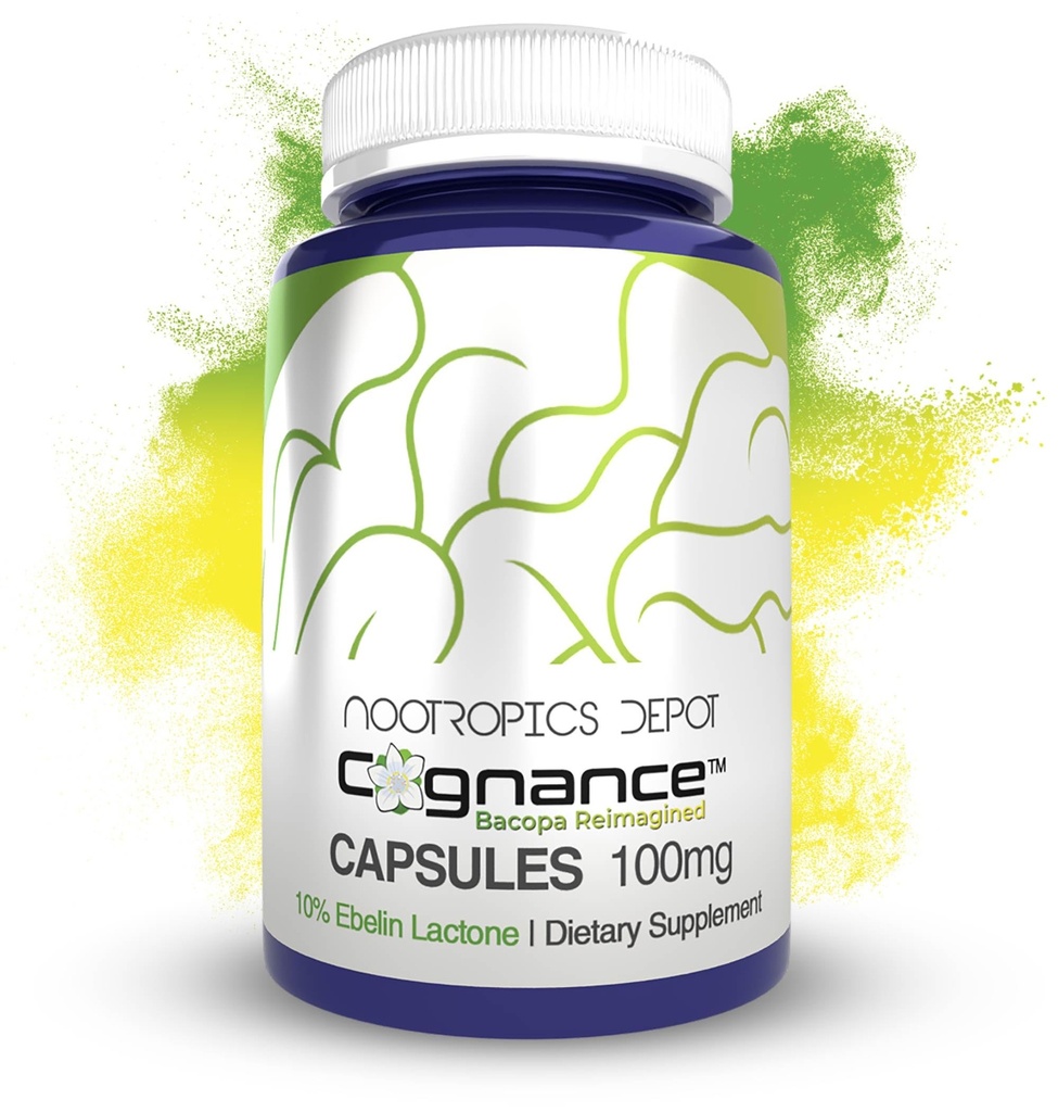 Nootropics Depot Cognance Enhanced Bacopa Capsules $ 100mg $ 10 % Ebelin Lactone $ Bacopa monnieri $ Mood, Memory, & 5-HT2A Activation, 180 Compte (paquet de 1)