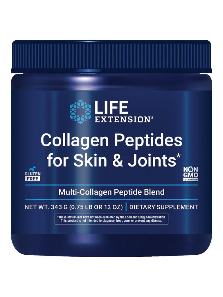 Life Extension Collagen Peptides for Skin & Joints, Collagen Types I, II & III in an Easy-Mix Powder, Gluten Free, Non-GMO, net Weight 343 Grams
