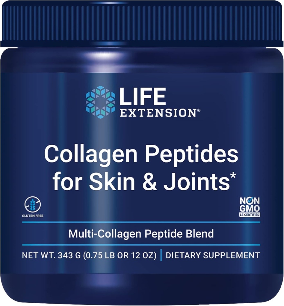 Life Extension Peptides de collagène pour la peau et les articulations, Collagène types I, II et III dans une poudre facile-Mix, sans gluten, sans OGM, poids net 343 grammes