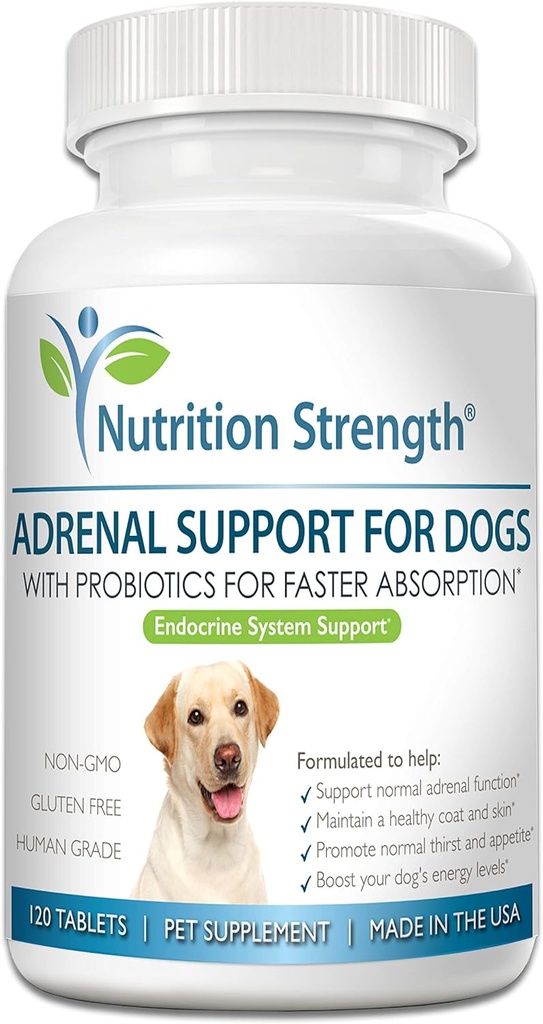 Adrenal Support for Dogs, Support for Dogs with Cushing's Disease, Maintain a Healthy Coat and Skin, Promote Normal Urination, Thirst and Appetite, 120 Chewable Tablets