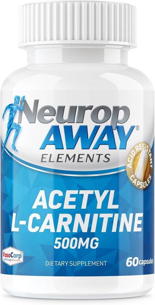 NeuropAWAY Elements Acetyl L-Carnitine 500mg 60ct Capsules (60 500mg Capsules Per Bottle) Veggie Caps Third Party Tested Made in USA