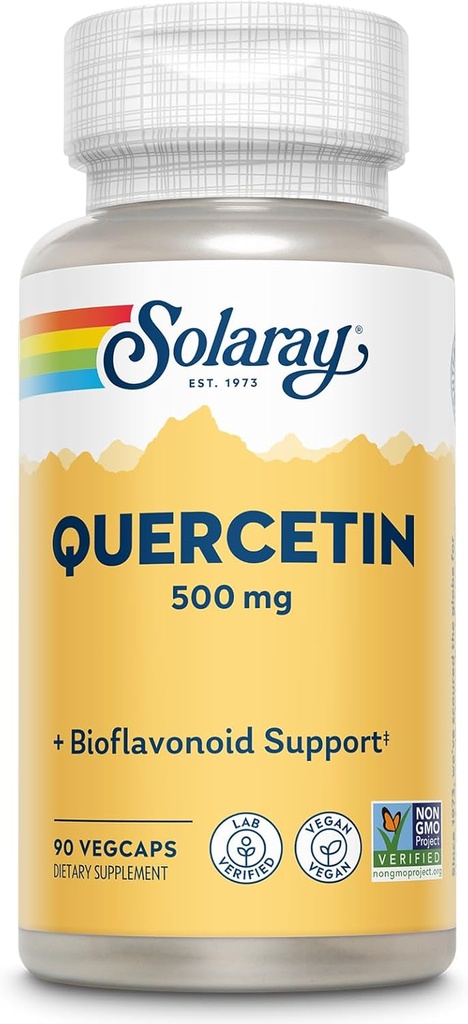SOLARAY Quercetin 500 mg, soutient le sinus, la fonction respiratoire, immunitaire et normale, les niveaux d'acides uriques sains, 90 VegCaps
