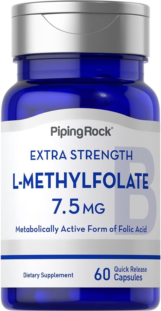 Piping Rock L-méthylfolate 7,5 mg 60 Capsules de solution extra-résistance Acide folique actif , non-OGM, sans gluten