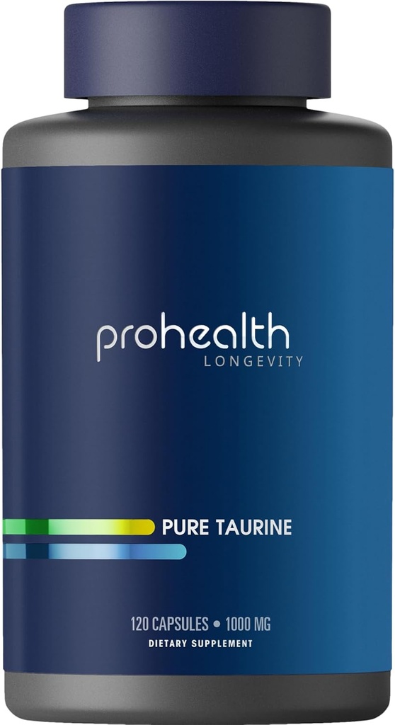 ProHealth Pure Taurine (en anglais seulement) Soutenir le vieillissement en santé, la santé du cerveau et du coeur, la performance sportive (en anglais seulement) Antioxydant (en anglais seulement) 1000 mg par capsule (en anglais seulement) Études cliniques, test de tiers, 120 capsules végétariennes