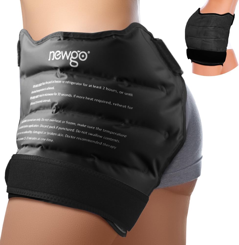 NEWGO Ice Pack pour la chirurgie de remplacement de la hanche, Gel Cold Pack Hip Ice Wrap pour la Bursite de la hanche, Sciatica, Douleur de flexor, Inflammation, Gonflement - Noir