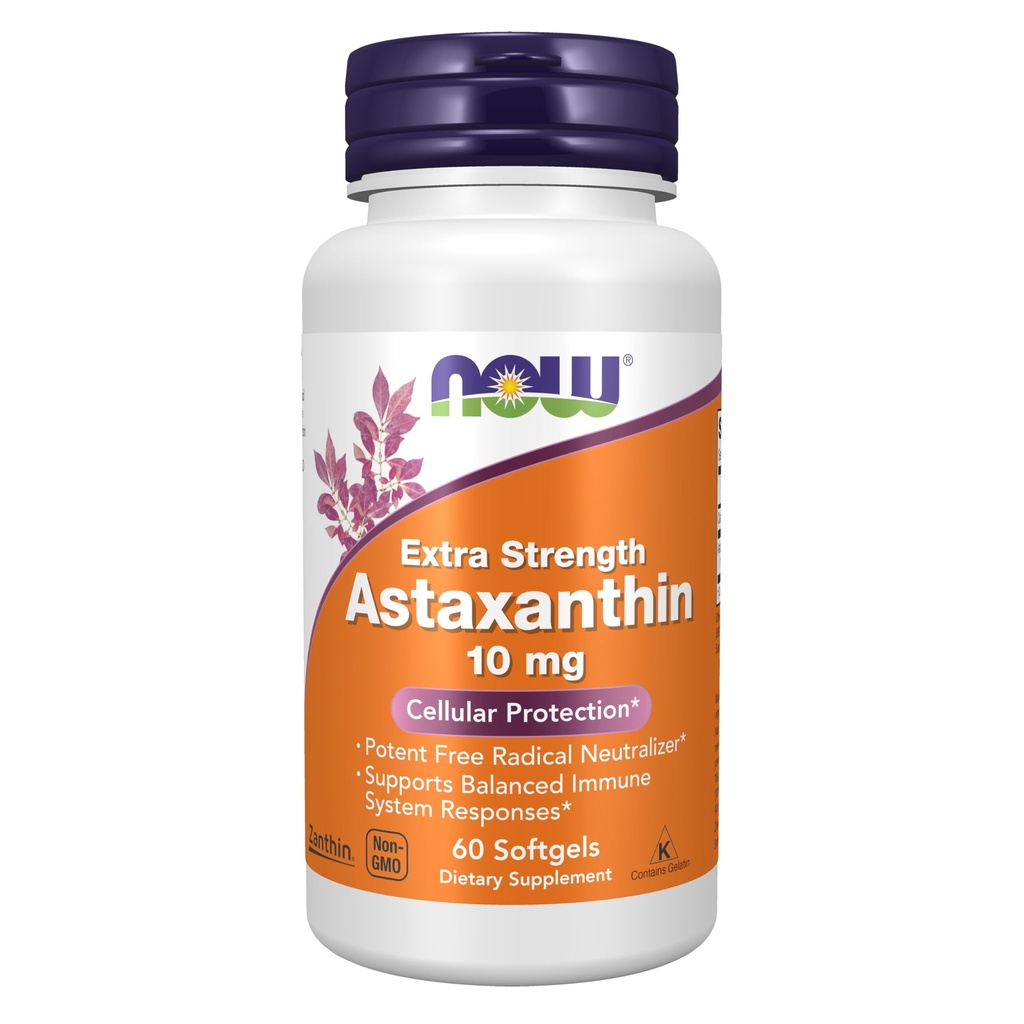 MAINTENANT compléments alimentaires, astaxanthine 10mg, extra-résistance, dérivé de non-OGM hématococcus Pluvialis Microalgues et a naturellement la Lutéine, Canthaxanthine et Beta-Carotène, 60 Softgels