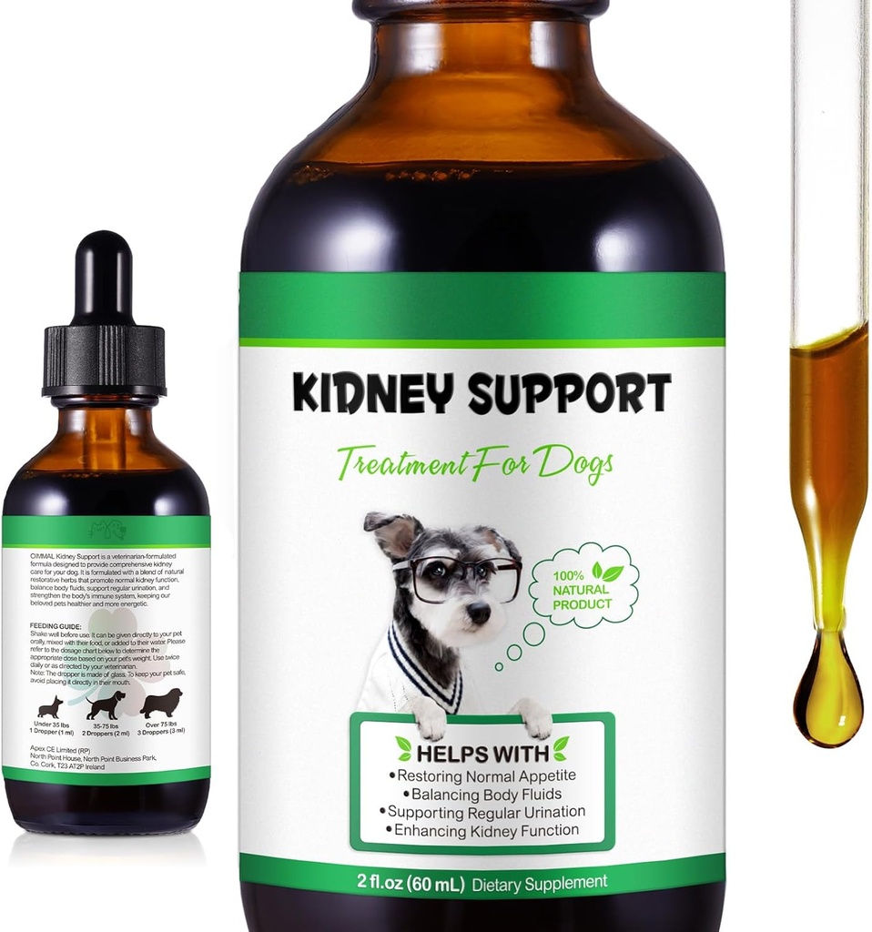 Soutien au rein pour chiens, soutien au rein Les gouttes de supplément à base de plantes soutiennent la santé de la fonction rénale et le système urinaire chez les chiens rétablissant l'appétit normal 2 oz