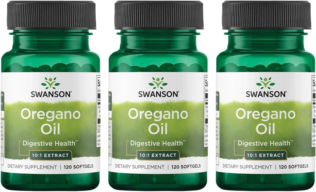 Extrait d'Origan de Swanson 10:1 - Supplément naturel favorisant la santé digestive et le soutien respiratoire - soutient le système gastro-intestinal et la santé urinaire - (120 Softgels, 150mg chacun) (3 Pack)
