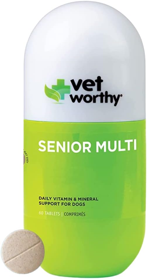 Vet Worthy Senior Multivitamin Chewable pour chiens - Antioxydants et soutien nutritionnel - Soutien quotidien - Vitamines essentielles, minéraux et enzymes- Saveur de foie Chewable pour chiens - 60 comprimés