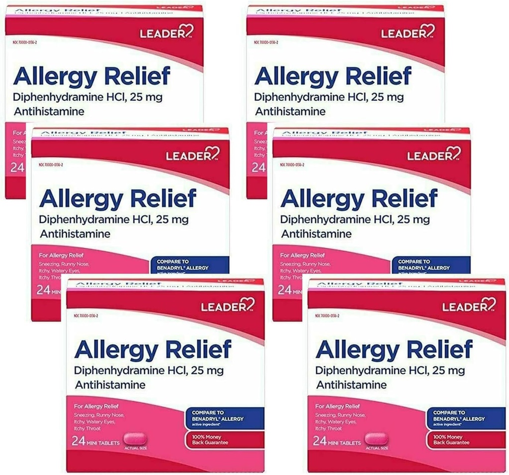 Diphénhydramine HCl, 25mg Mini comprimés, 24 Count Pack de 6